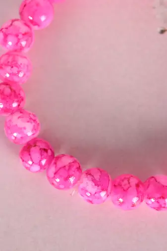 Unisex pink marble crystal beaded elasticated bracelet
