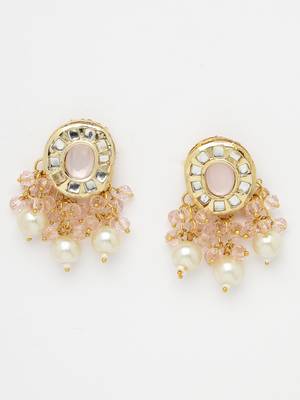 Women gold-plated kundan-studded  beaded necklace and earrings 5