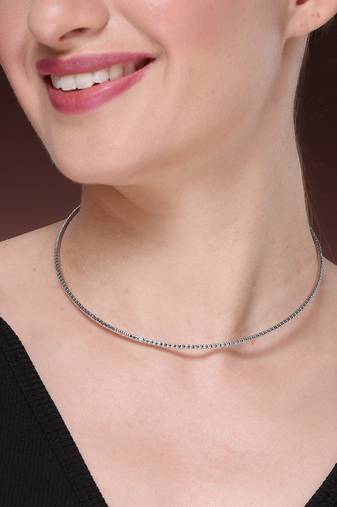 Women's silver-toned cz-studded choker necklace