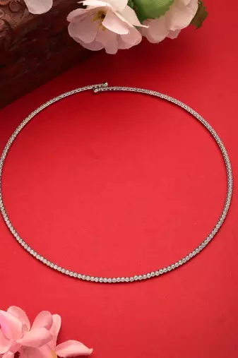 Women's silver-toned cz-studded choker necklace