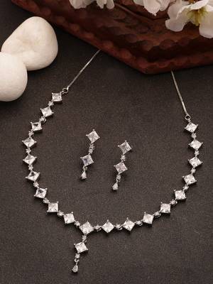 Women's silver-plated cubic zirconia stone studded jewellery set 1