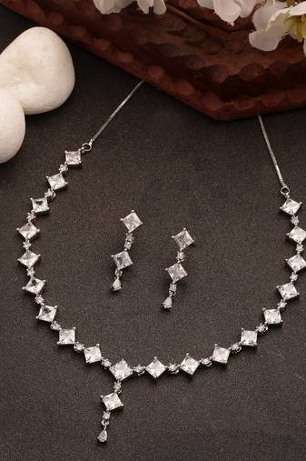 Women's silver-plated cubic zirconia stone studded jewellery set