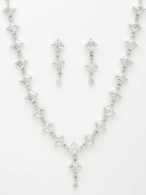 Women's silver-plated cubic zirconia stone studded jewellery set 2