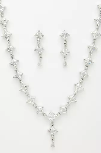 Women's silver-plated cubic zirconia stone studded jewellery set