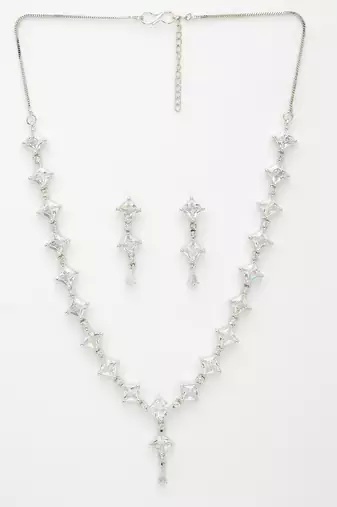Women's silver-plated cubic zirconia stone studded jewellery set