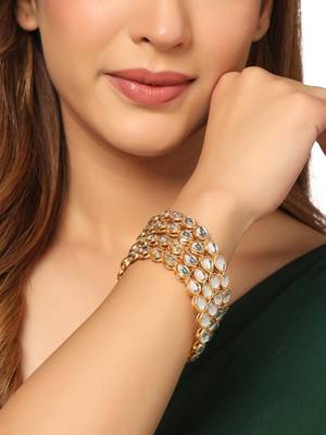 Women's set of 2 gold-plated kundan studded traditional bangles 1