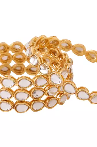Women's set of 2 gold-plated kundan studded traditional bangles