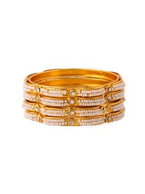 Women's set of 4 gold-plated traditional pearls beaded bangles 3