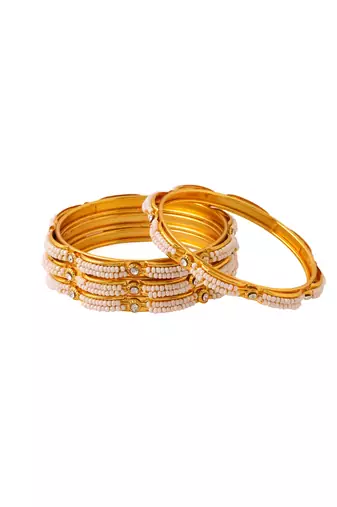Women's set of 4 gold-plated traditional pearls beaded bangles