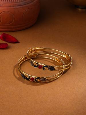 gold alloy bangles with peacock meenakari work 2