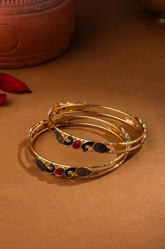 gold alloy bangles with peacock meenakari work