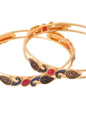 gold alloy bangles with peacock meenakari work 5