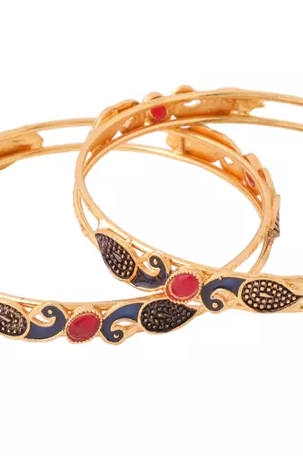 gold alloy bangles with peacock meenakari work