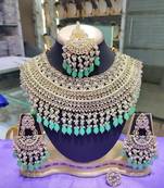 Opulent bridal kundan choker set with mint beads and matching earrings & maang tikka
