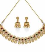 Traditional temple coin necklace set with matching jhumkas for women