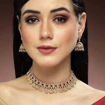 Traditional temple coin Necklace :: set with matching jhumkas for women 2