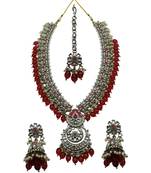 Kundan green beaded necklace set - traditional multi-strand jewelry with emerald beads and mirror work