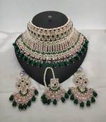 Exquisite crystal and pearl bridal choker set with matching earrings and tikka