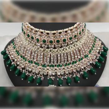 Exquisite crystal and pearl bridal choker set with matching earrings and tikka 2