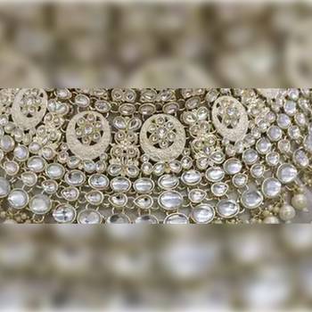 Royal kundan choker set with white beads - traditional indian wedding jewelry set with earrings and tikka 2