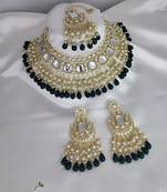 Luxurious kundan choker set with pearl and black bead accents - traditional indian bridal jewelry