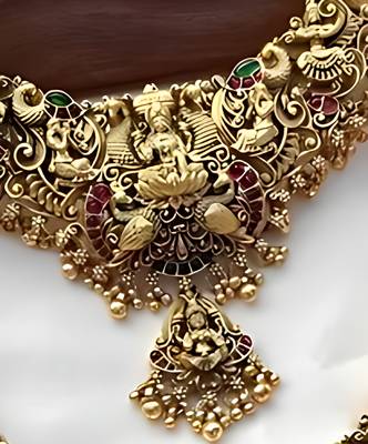 Exquisite gold-plated temple jewelry set with Necklace ::, choker and jhumka earrings 2