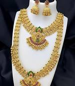 Exquisite gold-plated temple jewelry set with necklace, choker and jhumka earrings