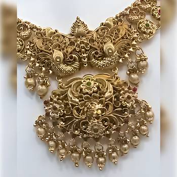 Antique gold-plated peacock design traditional temple choker pearl drops & jhumka earrings Necklace :: jewelry set 2