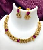 Designer gold floral necklace set with ruby stones elegant matt gold finish jewelry set for women