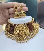 Antique gold temple lakshmi choker set with ruby & emerald stones | traditional bridal kemp jewelry set
