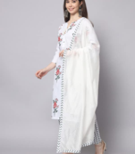 Rayon Floral Printed White Straight Kurti With Pant & Dupatta Set For Womens & Girls | Indian Ethnic Wear Kurti Set