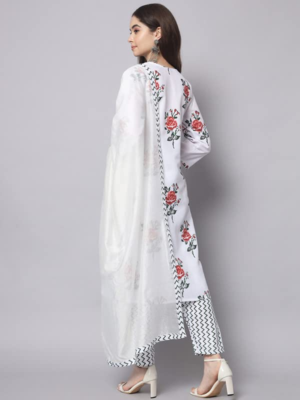 Rayon Floral Printed White Straight Kurti With Pant & Dupatta Set For Womens & Girls | Indian Ethnic Wear Kurti Set 3