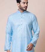 Nawaz kurta cotton blue line design full sleeve festive kurta for men