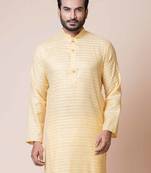 Nawaz kurta cotton yellow line design full sleeve festive kurta for men