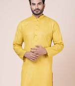 Nawaz kurta cotton yellow abstract design full sleeve festive kurta for men
