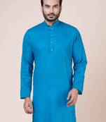 Nawaz kurta cotton blend sky blue solid full sleeve festive kurta for men