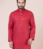 Nawaz kurta cotton blend red solid full sleeve festive kurta for men