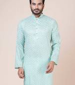 Nawaz kurta cotton blend sky blue abstract design full sleeve festive kurta for men