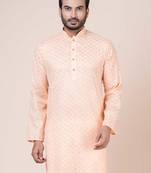 Nawaz kurta cotton peach abstract design full sleeve festive kurta for men
