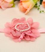 Akinoskids Newborn Infant Toddler Baby Girl Peach Chiffone Flower Pearl Elastic Lace  Soft Headband