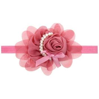 Akinoskids Newborn Infant Toddler Baby Girl Peach Chiffone Flower Pearl Elastic Lace  Soft Headband 2