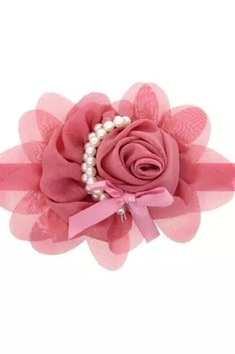 Akinoskids Newborn Infant Toddler Baby Girl Peach Chiffone Flower Pearl Elastic Lace  Soft Headband