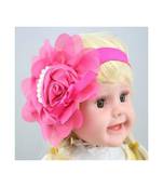 Akinoskids Newborn Infant Toddler Baby Girl Fuschia Pink Chiffone Flower Pearl Elastic Lace  Soft Headband
