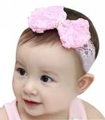 Akinoskids Newborn Infant Toddler Baby Girl Bowknot Flower Pearl Elastic Lace Pink Soft Head Band