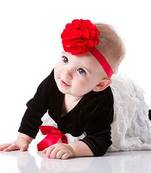 Akinoskids Red Print Infant Newborn Lace/Satin/Tulle Flower Puff Bows Girls Newborn Baby Soft Headband