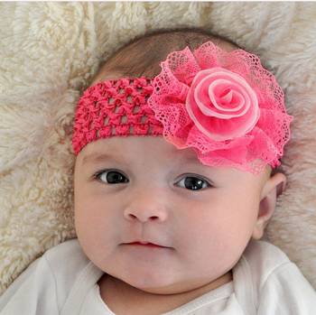 Akinoskids Infant Girls Flower Chiffon Lace Yard Knitting Hair Weave Crochet Baby Newborn Fuschia Pink Soft Headband 1