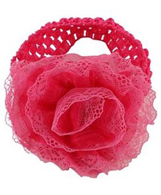 Akinoskids Infant Girls Flower Chiffon Lace Yard Knitting Hair Weave Crochet Baby Newborn Fuschia Pink Soft Headband 2