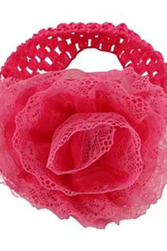 Akinoskids Infant Girls Flower Chiffon Lace Yard Knitting Hair Weave Crochet Baby Newborn Fuschia Pink Soft Headband