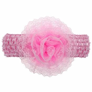 Akinoskids Infant Girls Flower Chiffon Lace Yard Knitting Hair Weave Crochet Baby Newborn Light Pink Soft Headband 1