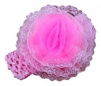Akinoskids Infant Girls Flower Chiffon Lace Yard Knitting Hair Weave Crochet Baby Newborn Light Pink Soft Headband 2